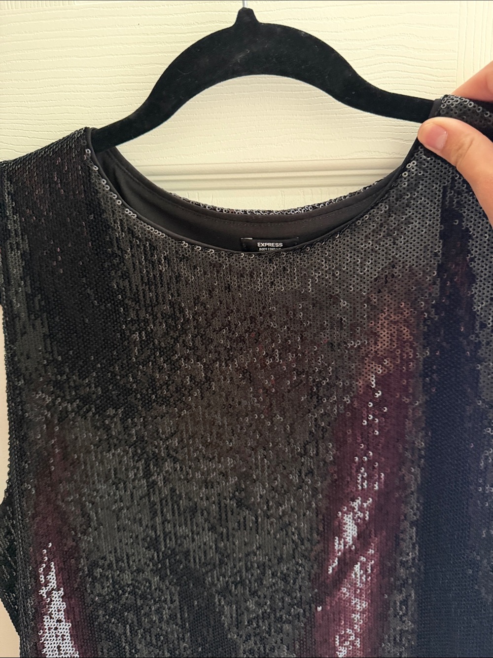 Express Black Sequin Bodysuit with Snap Closure